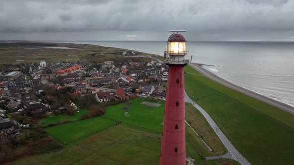 Lighthouse Tower Lange Jaap in Den Helder Drone Aerial Footage 5K Along the Sea Near the Island of