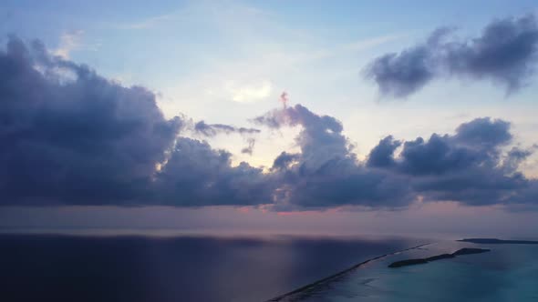 Aerial top view tourism of tropical sea view beach holiday by blue lagoon with white sand background