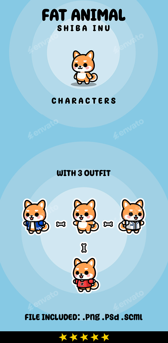 Cute Fat Animal Shiba Inu Characters