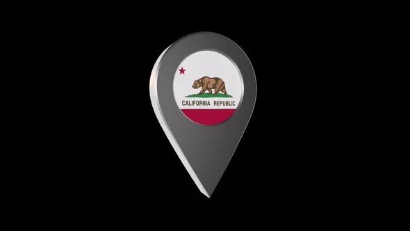 3d Animation Map Navigation Pointer With California Flag With Alpha Channel - 2K