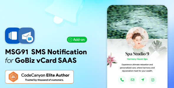MSG91 SMS Addon for GoBiz vCard SaaS Business Card Builder Script