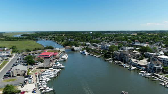 AERIAL Of Lewes Canal, Delaware, USA With Recreational Boats And Yachts