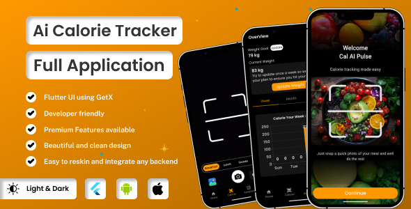 Cal  AI  Pulse | Calorie & Food Tracker | Flutter Android/iOS Full Application | Premium Plans