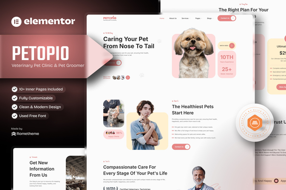 Petopio - Pet Grooming & Veterinary Elementor Template Kit