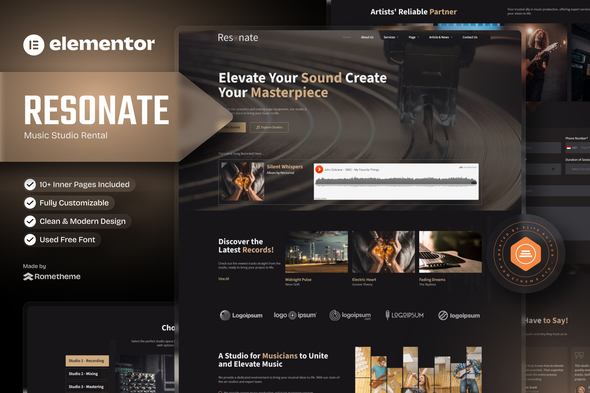 Resonate - Music Studio Production Elementor Template Kit