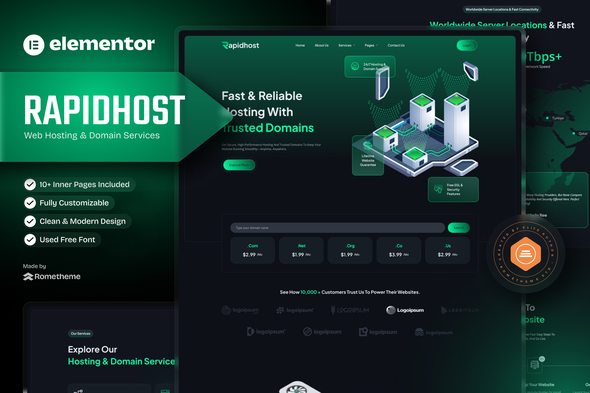 Rapidhost - Web Hosting & Domain Services Elementor Template Kit