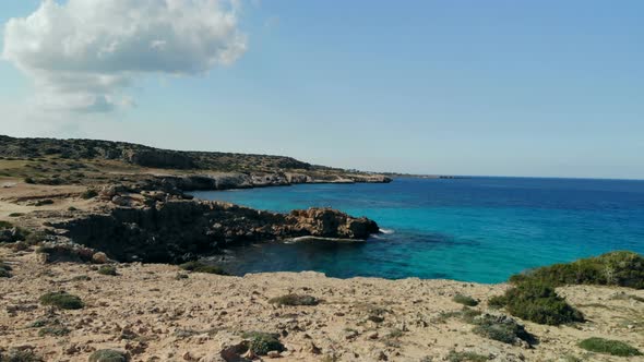 Aerial View Blue Lagoon Near Cape Cavo Greco on Sunny Day