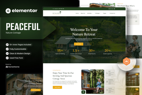 Peaceful - Nature Cottage Elementor Template Kit