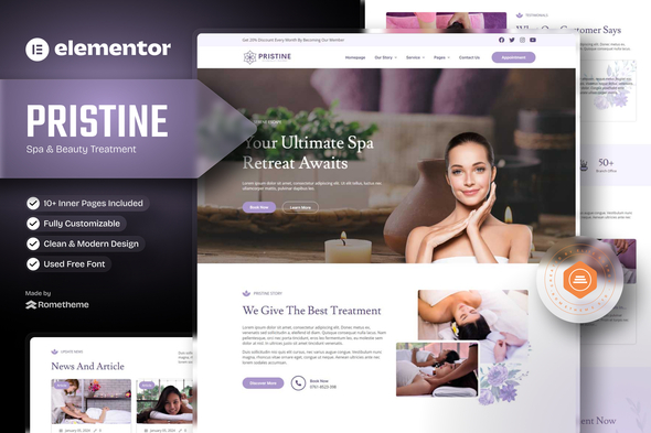 Pristine - Spa & Beauty Treatment Elementor Template Kit