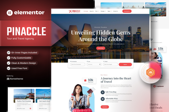 Pinnacle - Tour and Travel Elementor Template Kit