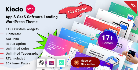 Kiedo - App & SaaS Software Landing Elementor WordPress Theme