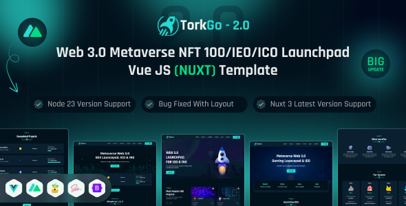 TorkGo – Metaverse Web3.0 IDO/INO launchpad Vue js , Nuxt js Template
