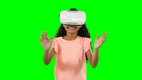 Girl using virtual reality headset 4k