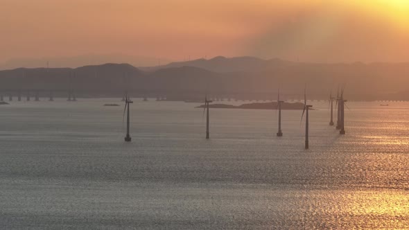 Wind Turbines in mountain during sunset