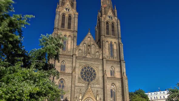 Medieval Cathedral of Saint Ludmila Timelapse Hyperlapse in Prague in the Czech Republic