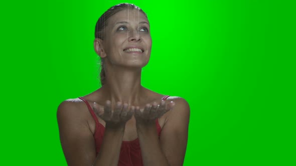 Woman On Nature In Rain Chromakey 3