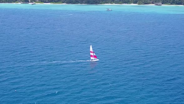 Drone view travel of lagoon beach journey by water with sand background