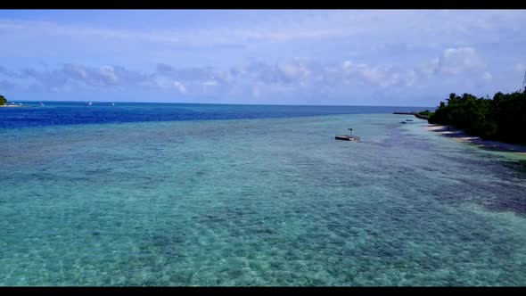 Aerial above tourism of exotic coast beach time by blue lagoon and white sandy background of a dayou