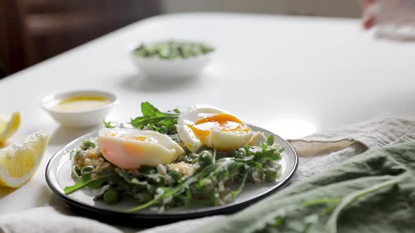 Quinoa with Arugula and Poached Egg Salad