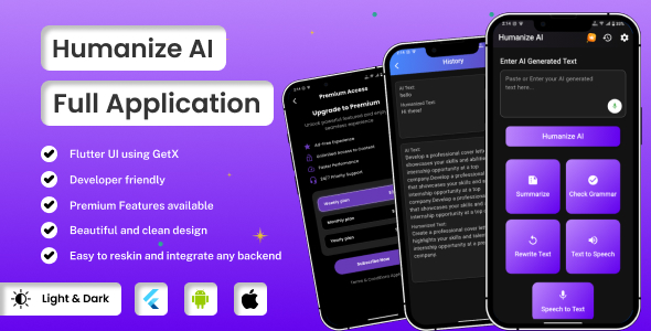 Humanize AI | Summarize AI | Flutter Android/iOS Full Application | ADMOB | Premium Plans