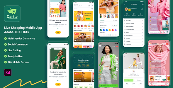 Cartly – Live Shopping Mobile App Adobe XD UI Kits