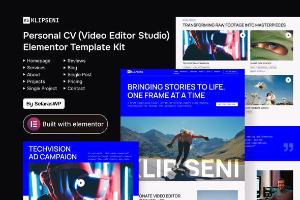 KlipSeni - Personal CV Video Editor Elementor Template Kit