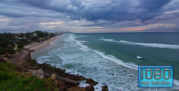 Wave Sets on Australian Beach Sunset With Clouds