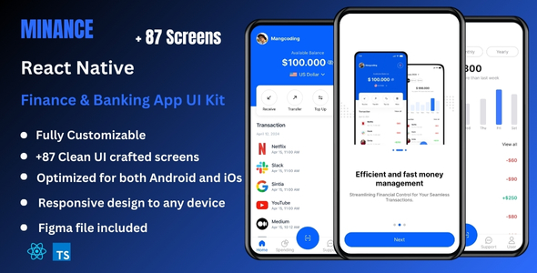 Minance - Finance & Bank Management React Native Expo App Ui Kit