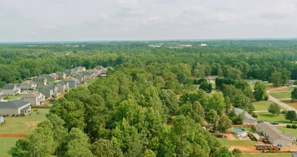 Panoramic Top Down View in a Small Town in Boiling Spring South Carolina of Countryside Area