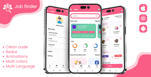 Jobs - Job Finder | Job Seeker| Job Provider | Recruitment React Native iOS/Android App Template