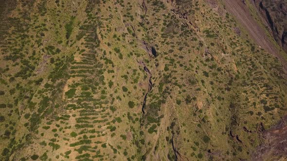 Aerial View on Mountain of Lipari Island Covered By Green Trees. Anchored Vessels in Mediterranean