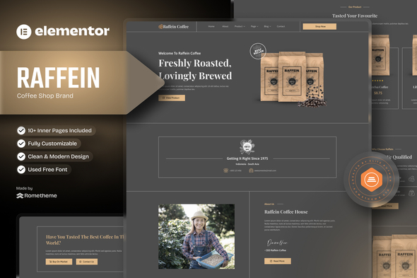 Raffein - Coffee Shop Brand Elementor Template Kit
