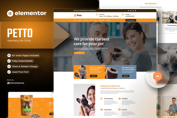 Petto - Vetenary Pet Clinic Elementor Template Kit