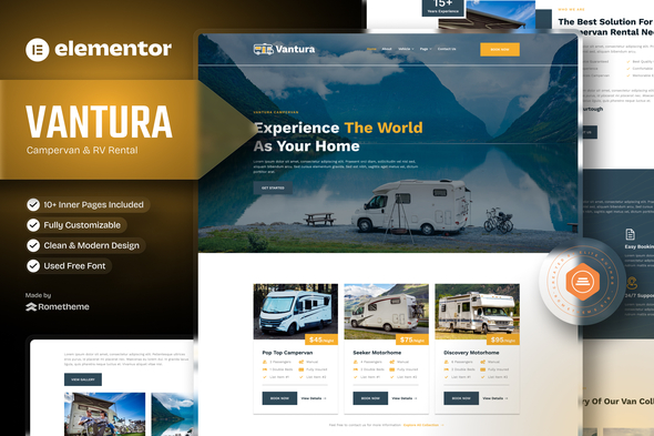 Vantura - Campervan & RV Rental Elementor Template Kit