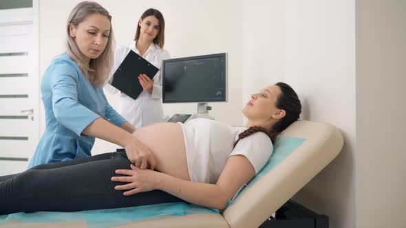Competent Doctor Measuring Tummy of Pregnant Woman