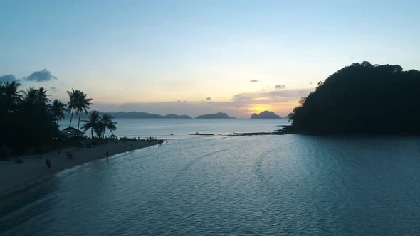 Aerial View of Beach Sea and Island in the Sunset