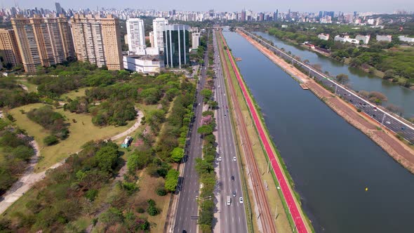 Famous highway road at Sao Paulo city Brazil near Villa Lobos Park