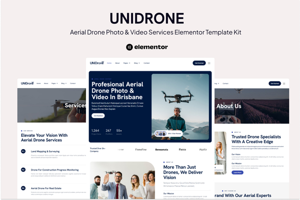 Unidrone - Aerial Drone Photo And Video Services Elementor Template Kit