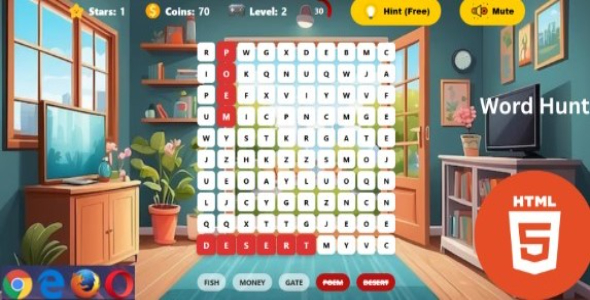 Word Hunt - Responsive HTML5 Word Puzzle Game with Timer & Leaderboard