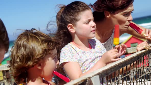 Family having ice cream at beach