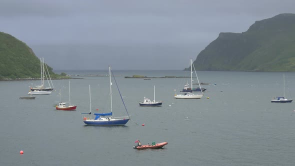 Anchored boats on a lake