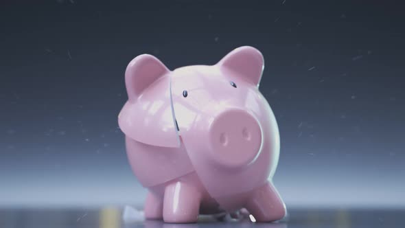 Animation of smashing an empty piggy bank. No savings inside. Destruction. 4KHD