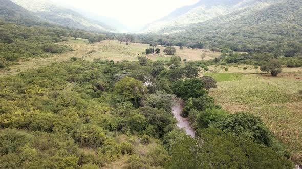 Aerial View of the Green Plains in Mountains, Tanzania, Africa. The the Green Hills Mountains in Eas