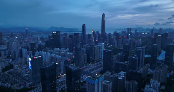 Aerial footage of downtown landscape  in shenzhen city, China