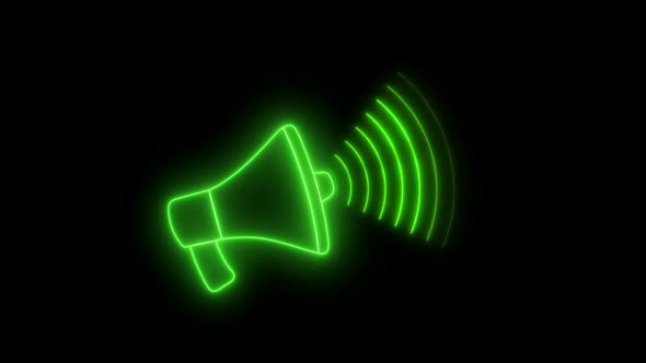 Green Color Neon Light Hand Speaker Animated On Black Background