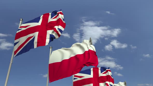 Waving Flags of Poland and the United Kingdom