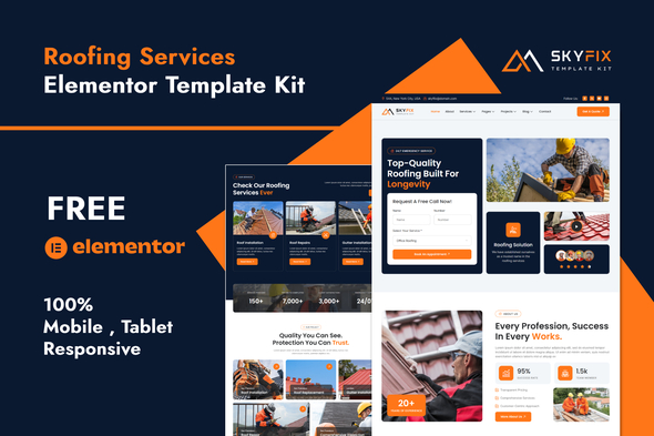 SkyFix - Roofing Services Elementor Template Kit