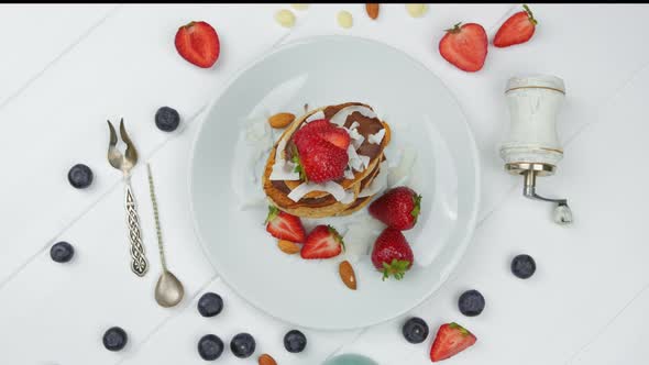 Sweet Pancakes Chocolate Strawberry Top View