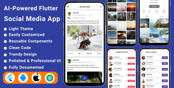 AI-Powered Social Media Flutter App Template | Instagram/TikTok Clone