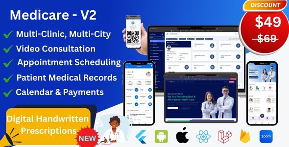 Medicare: Clinic Management System for Multi/Single City & Clinic with Web, Admin & Apps